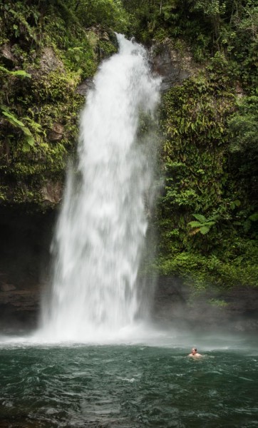 Monty swimming at the waterfall on Taveuni Island