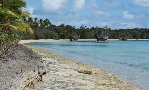 The sand beach surrounding our anchorage