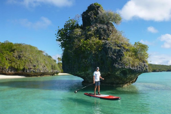 Monty paddling around the lagoon